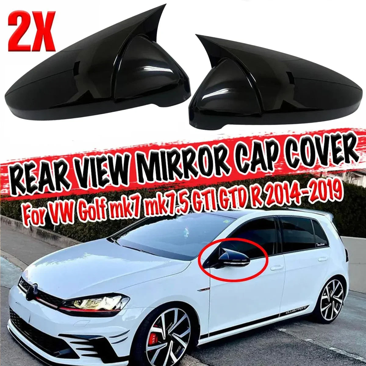 Par de cubiertas de espejo retrovisor lateral de puerta, caja de herramientas para espejo de ala para VW Golf MK7 MK7.5 R GTI GTD 2014-2019